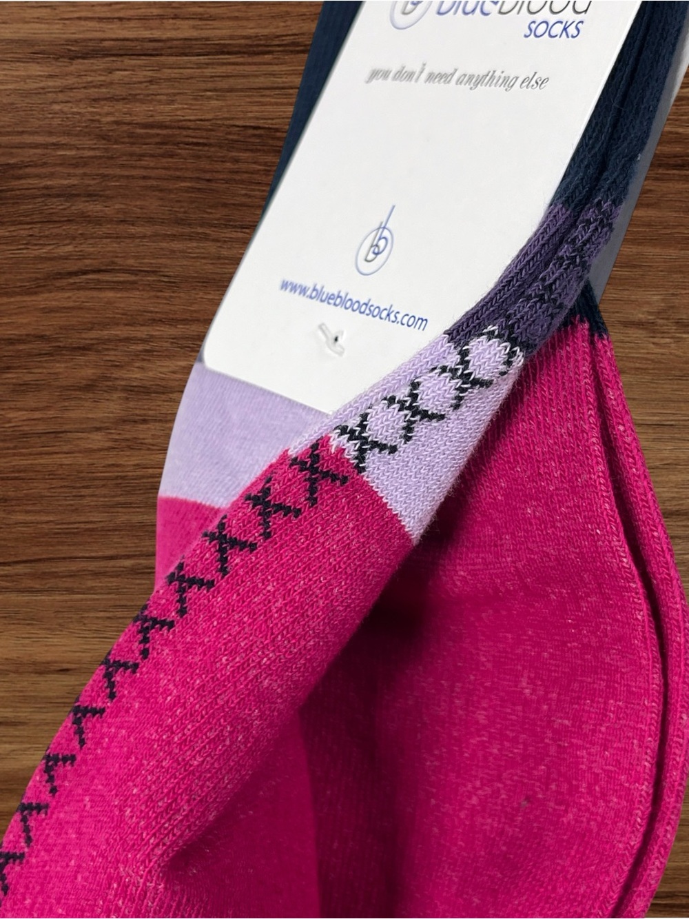 Blueblood Pink Crew Socks with Stitch Print. OS - Picture 3 of 3